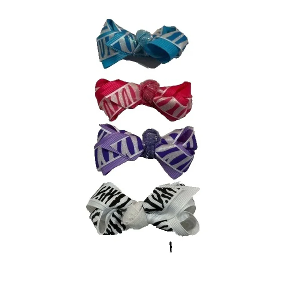 NEW Hair Accessories set of 4 bow clips colorful zebra stripes